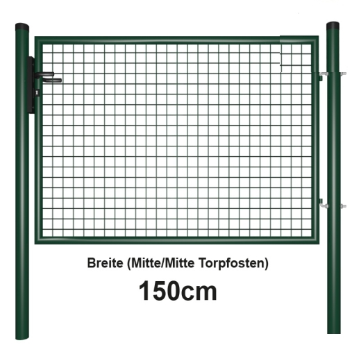 Gartentor zinkphosphatiert + grün für Maschendrahtzaun 1,50m Breite