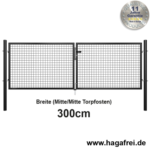 Gartentor zinkphosphatiert + schwarz für Maschendrahtzaun 3m Breite