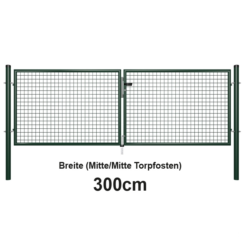 Gartentor feuerverzinkt + grün für Maschendrahtzaun 3m Breite