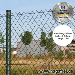 Profi-Zaunset Rundpfosten Maschendraht 25m grün 40 x 40 x 2,8 mm